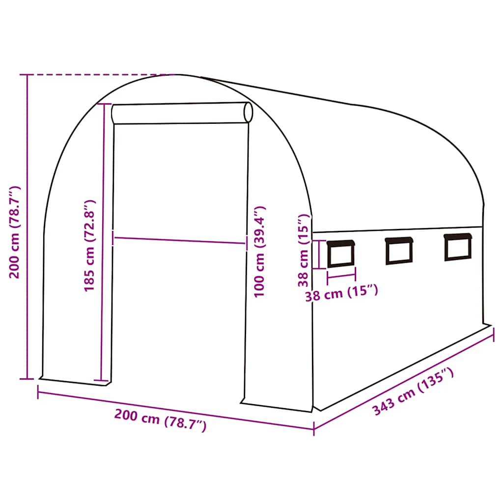 Copertină rezervă pentru seră (6,86 m²), verde, 200x343x200 cm