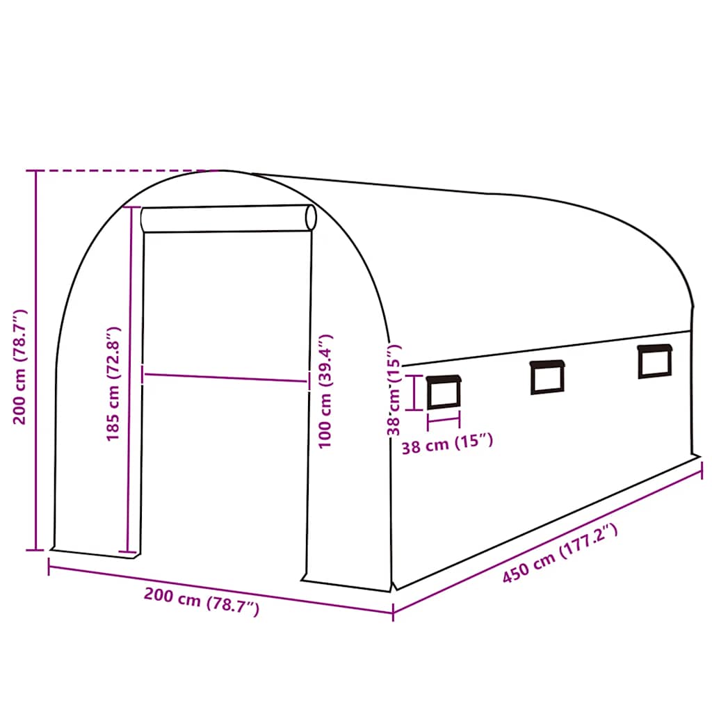 Copertină de rezervă pentru seră (9 m²), verde, 200x450x200 cm