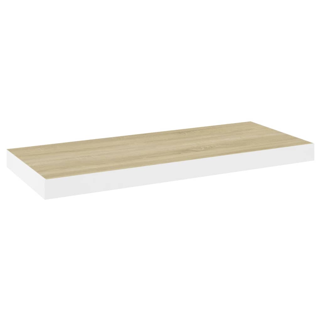 Rafturi perete suspendate 2 buc. alb/stejar 60x23,5x3,8 cm MDF