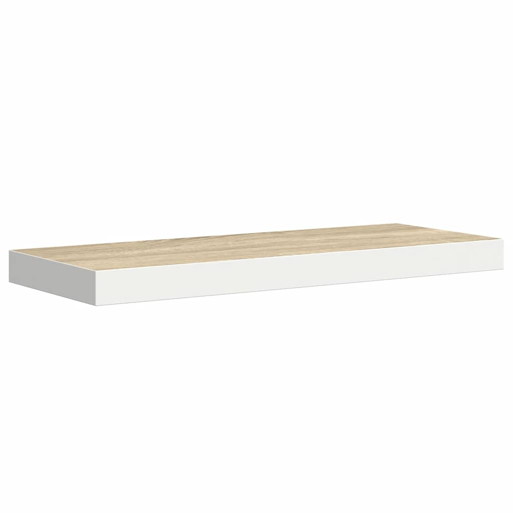 Rafturi perete suspendate 2 buc. alb/stejar 60x23,5x3,8 cm MDF