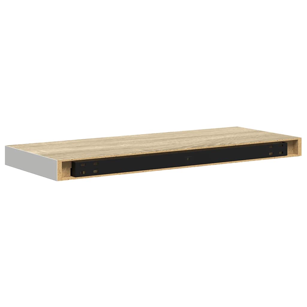 Rafturi perete suspendate 2 buc. alb/stejar 60x23,5x3,8 cm MDF