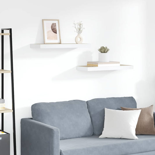 Rafturi perete suspendate 2 buc. alb/stejar 60x23,5x3,8 cm MDF