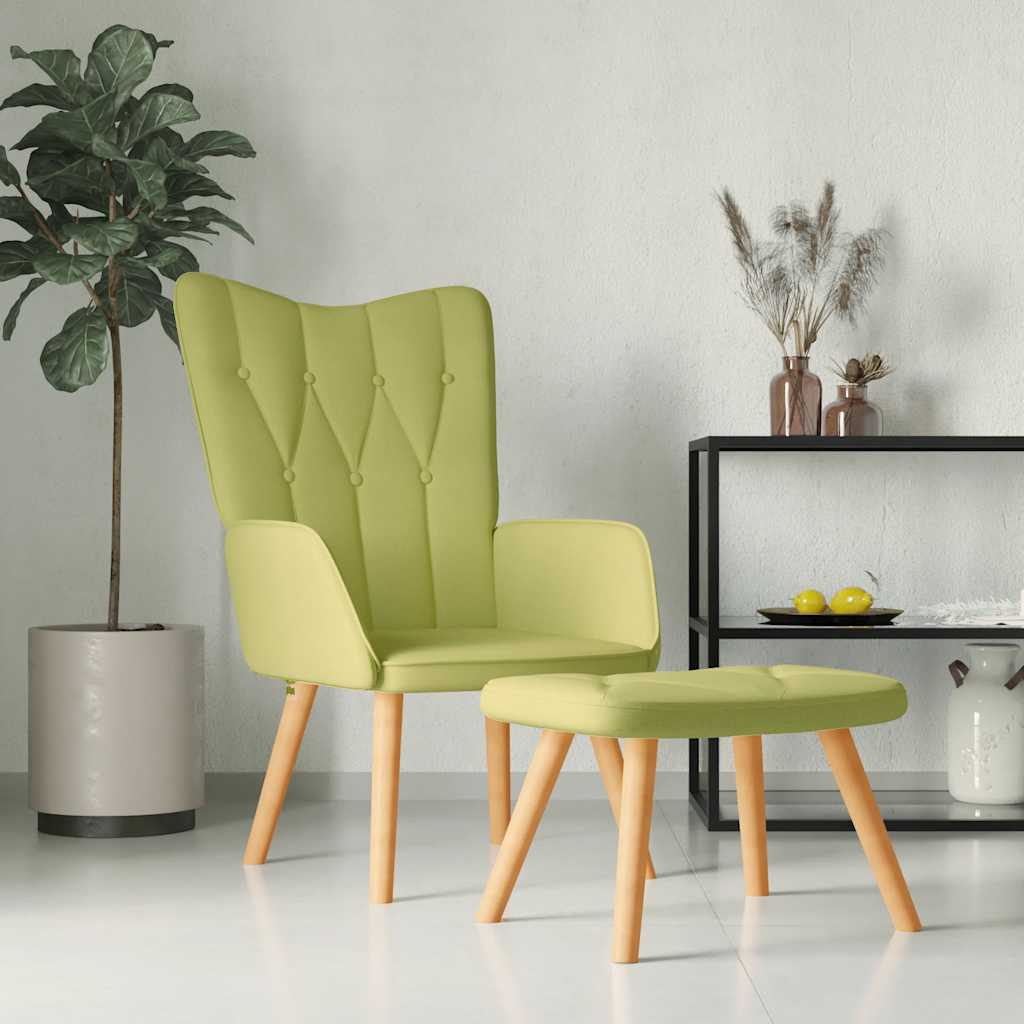 Scaun de relaxare cu taburet, verde, textil