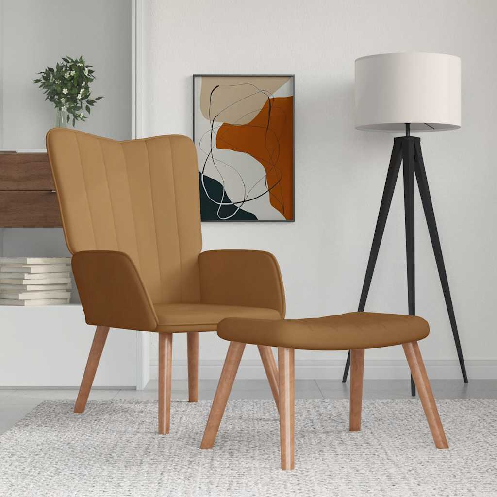 Scaun de relaxare cu taburet, maro, catifea