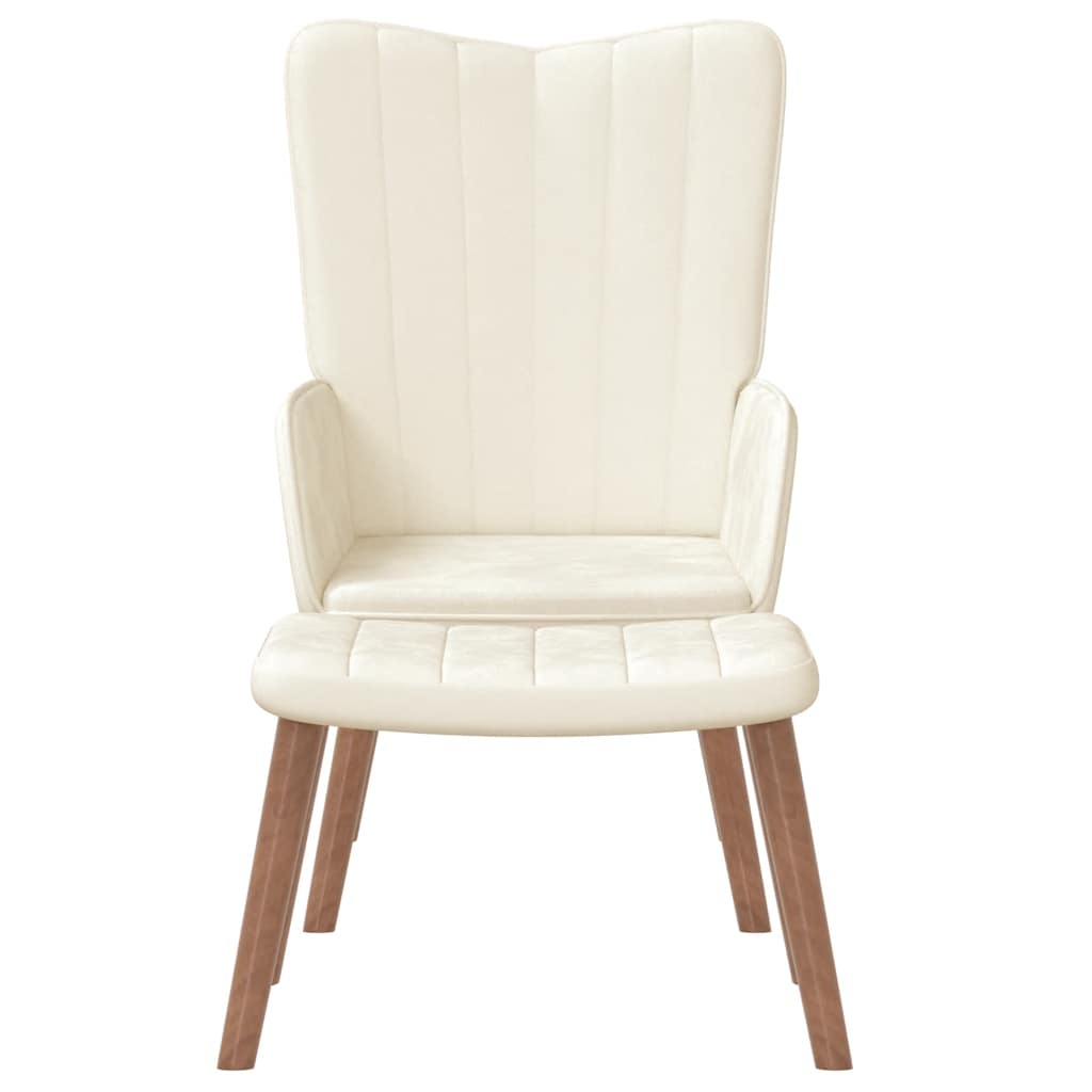 Scaun de relaxare cu taburet, alb crem, catifea