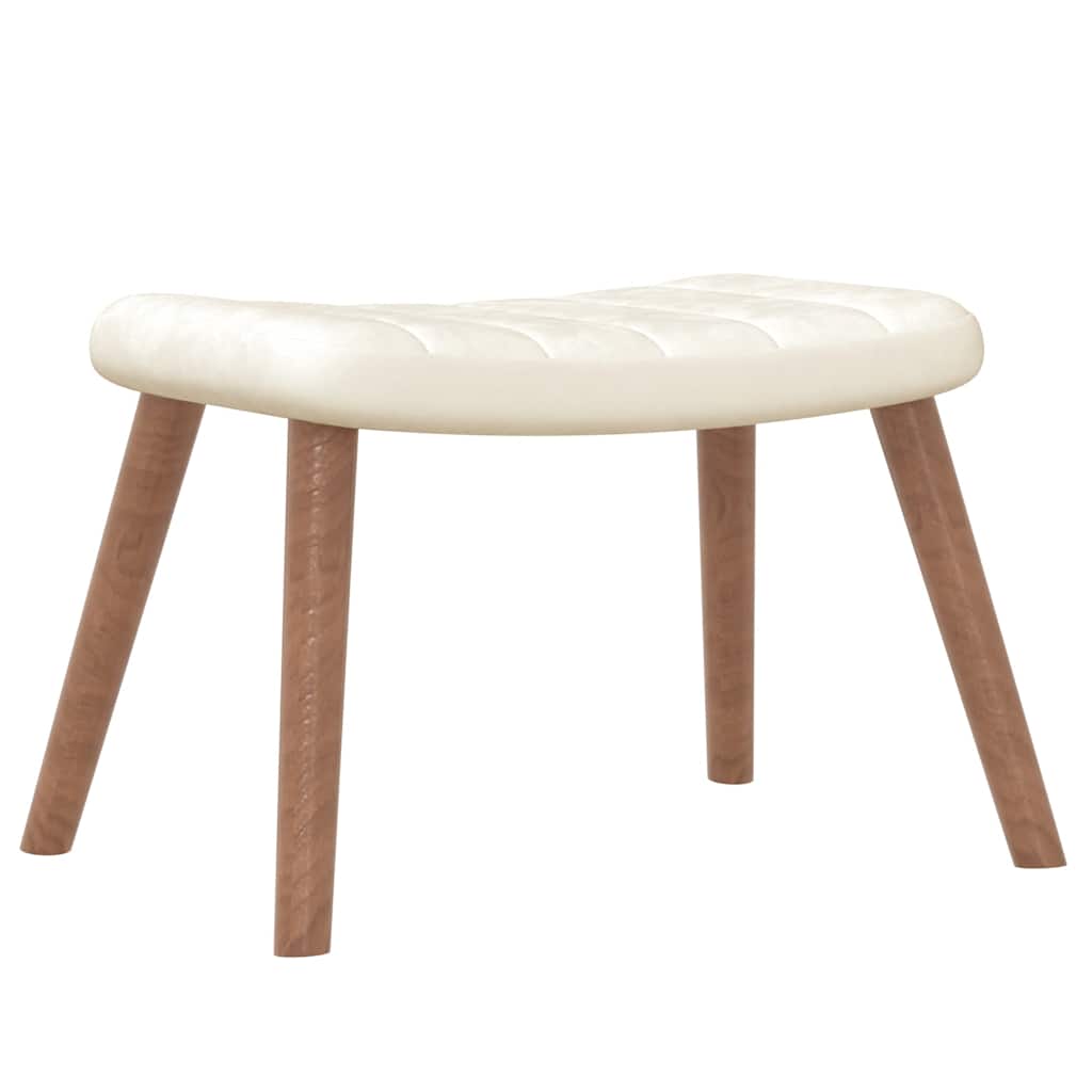 Scaun de relaxare cu taburet, alb crem, catifea