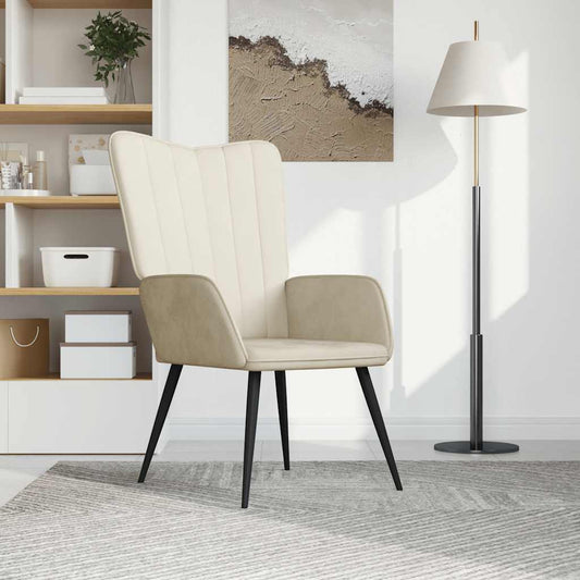 Scaun de relaxare, alb crem, catifea