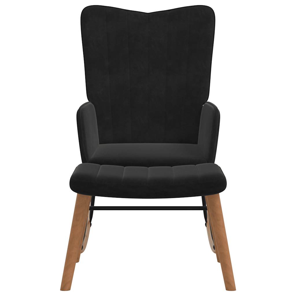 Scaun balansoar cu taburet, negru, catifea