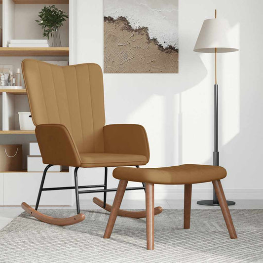 Scaun balansoar cu taburet, maro, catifea