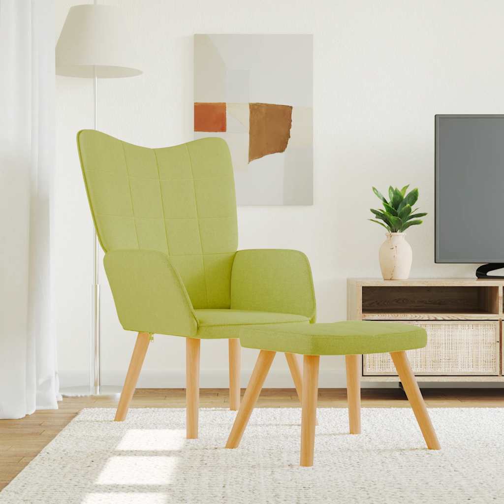 Scaun de relaxare cu taburet, verde, textil