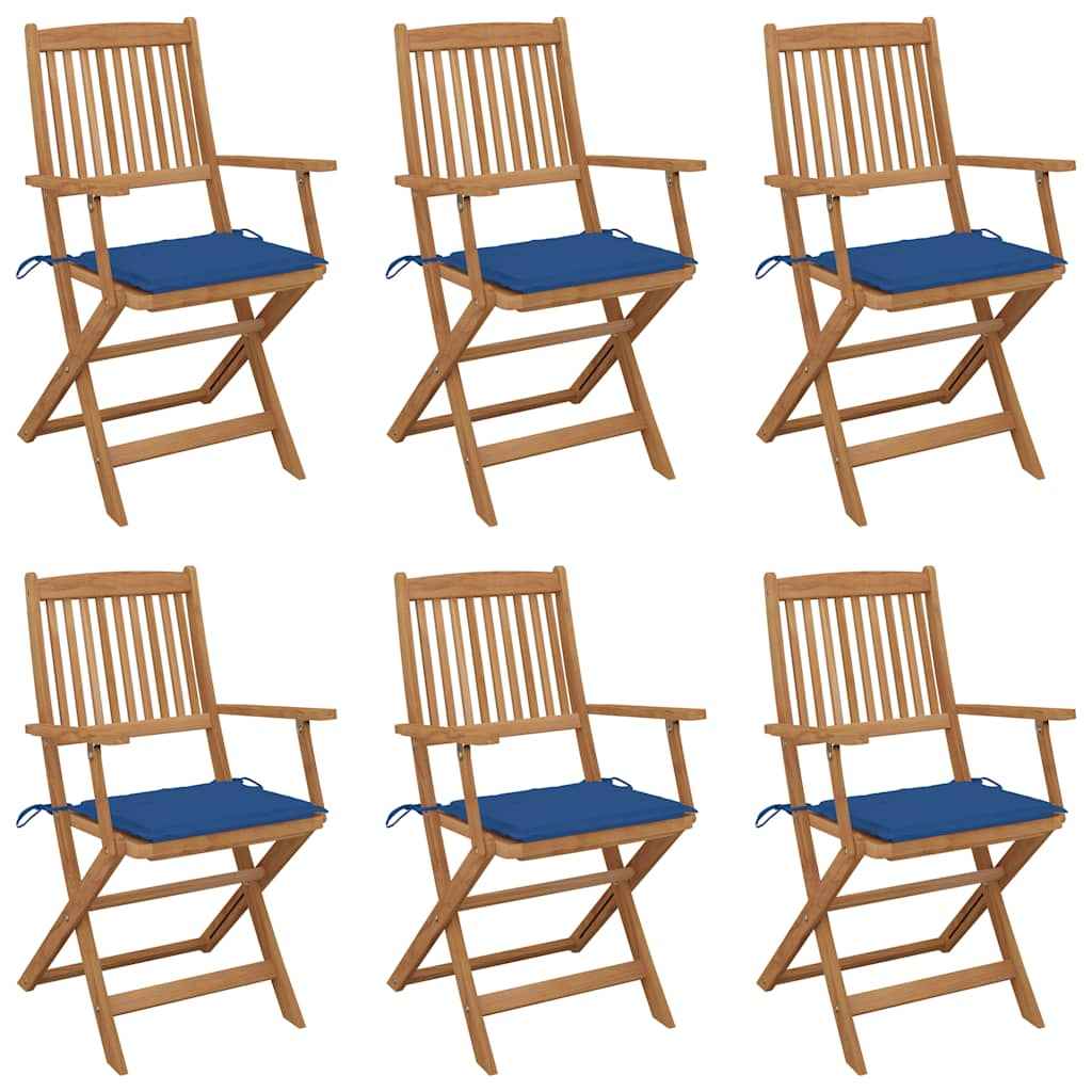 Scaune grădină pliabile, cu perne, 6 buc., lemn masiv de acacia