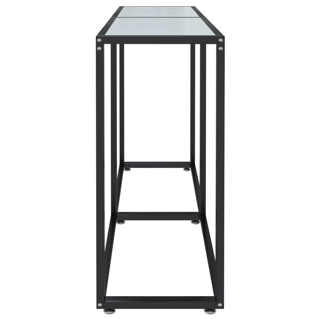 Masă consolă, marmură albă, 140x35x75,5 cm, sticlă securizată