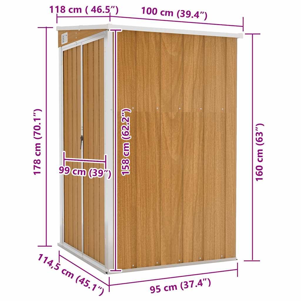 Șopron grădină/montaj perete maro 118x100x178cm oțel galvanizat
