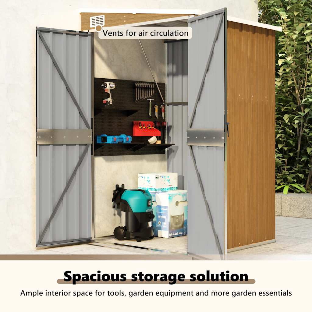 Șopron grădină/montaj perete maro 118x100x178cm oțel galvanizat