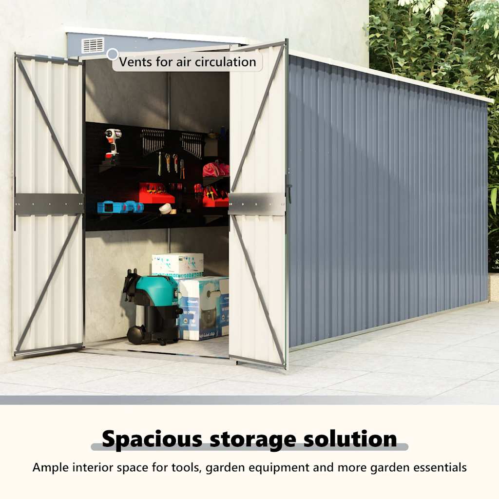 Șopron grădină/montaj perete gri 118x382x178 cm oțel zincat