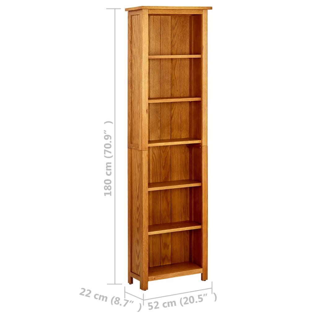 Bibliotecă cu 6 rafturi, 52x22x180 cm, lemn masiv de stejar