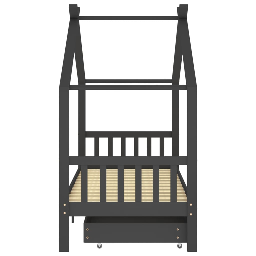 Cadru pat copii cu sertare gri închis 90x200 cm lemn masiv pin