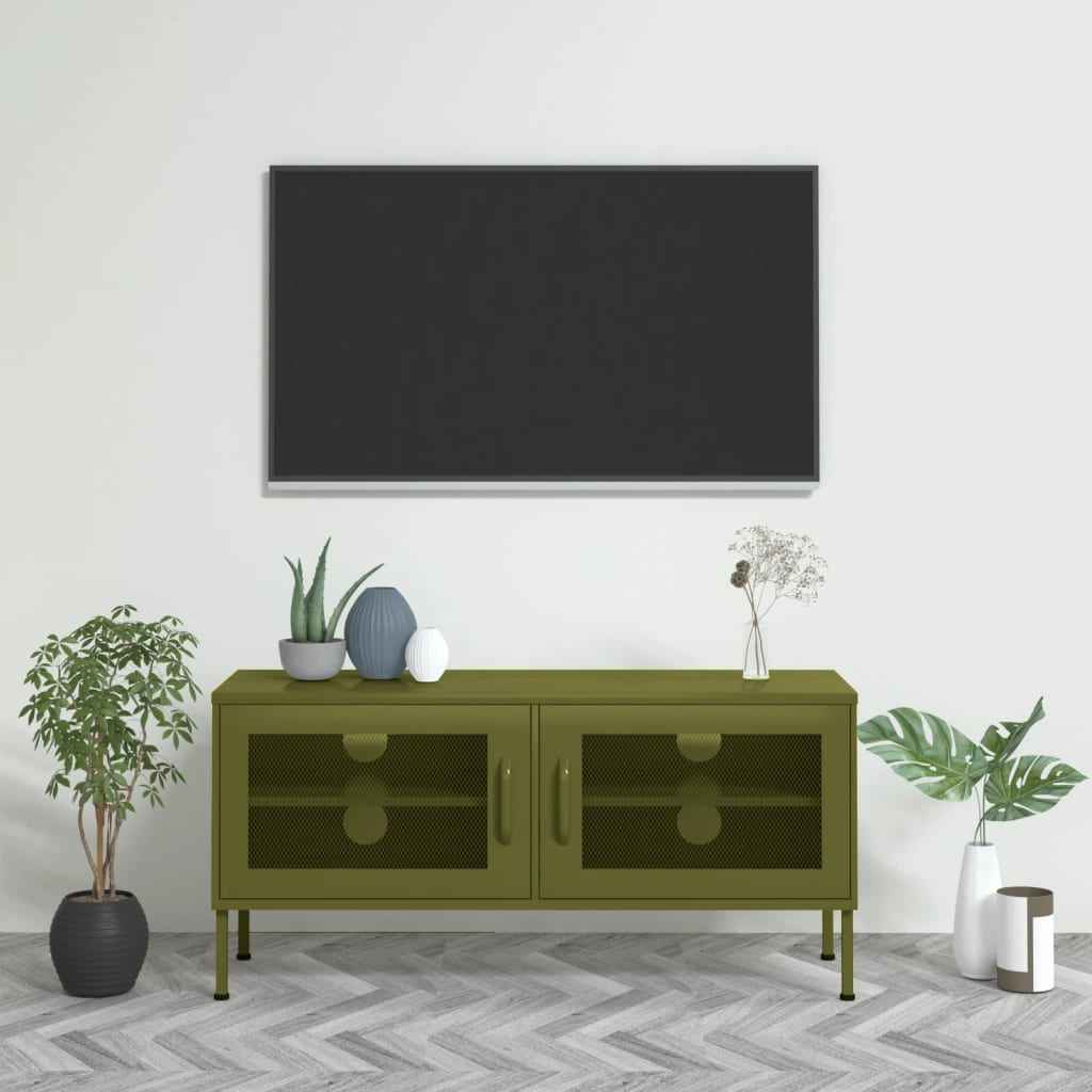 Comodă TV, verde măsliniu, 105x35x50 cm, oțel