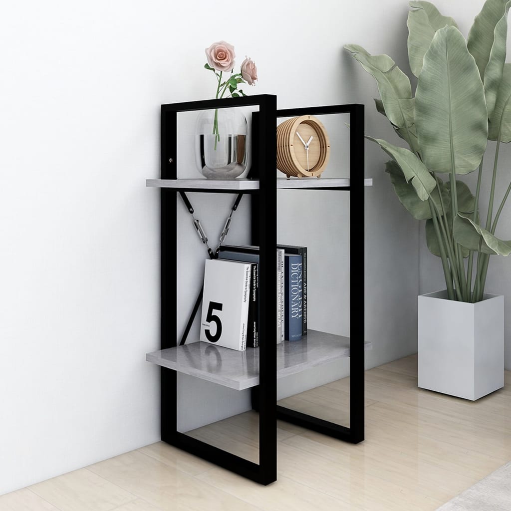 Bibliotecă cu 2 rafturi, gri beton, 40x30x70 cm, PAL