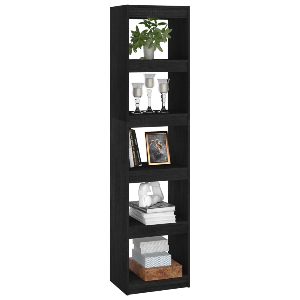 Bibliotecă/Separator cameră negru 40x30x167,5 cm lemn masiv pin