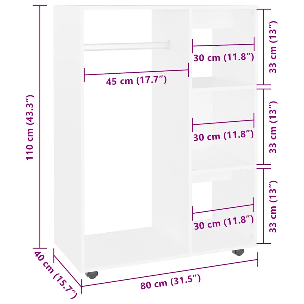 Șifonier, alb, 80x40x110 cm, PAL