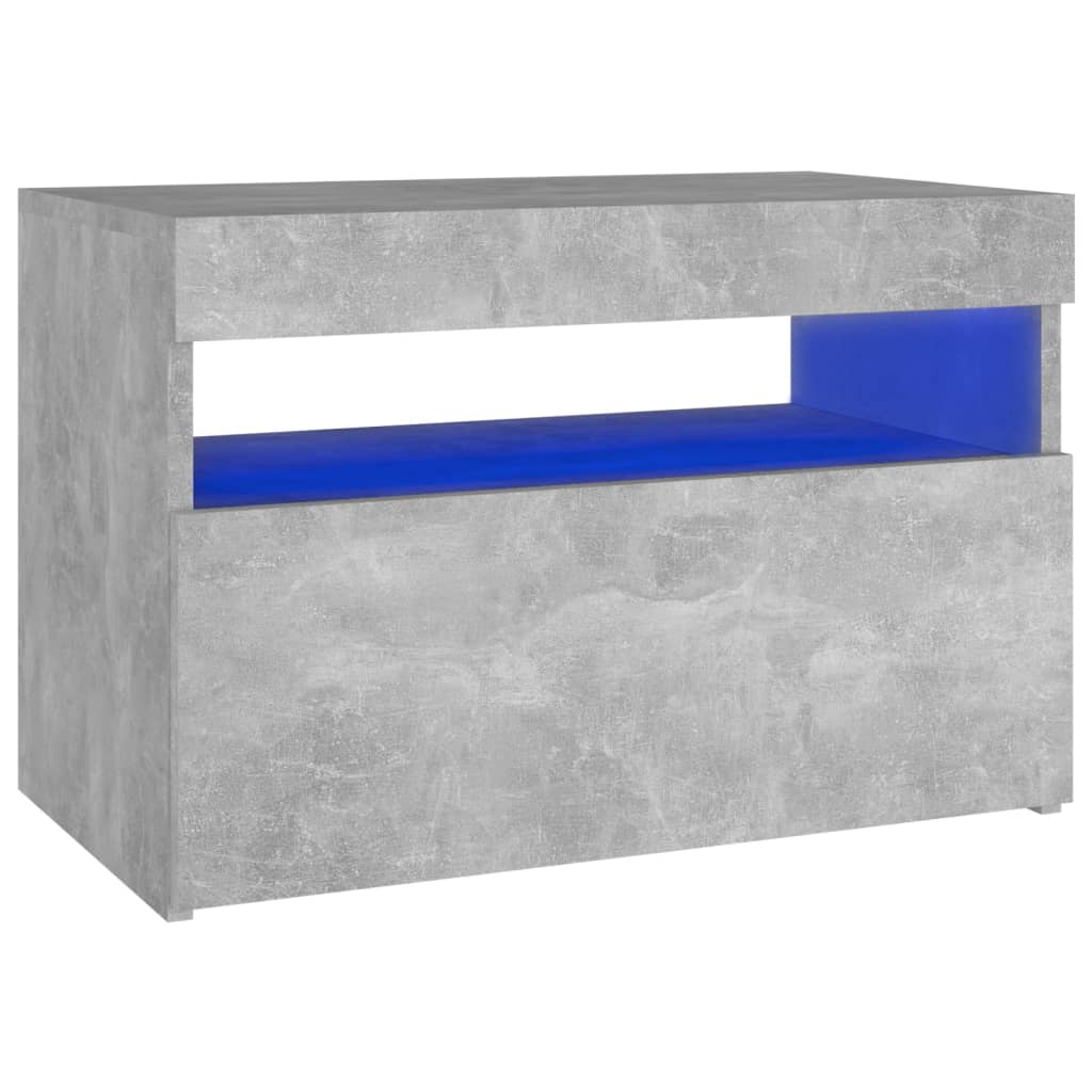 Noptieră cu lumini LED, gri beton, 60x35x40 cm