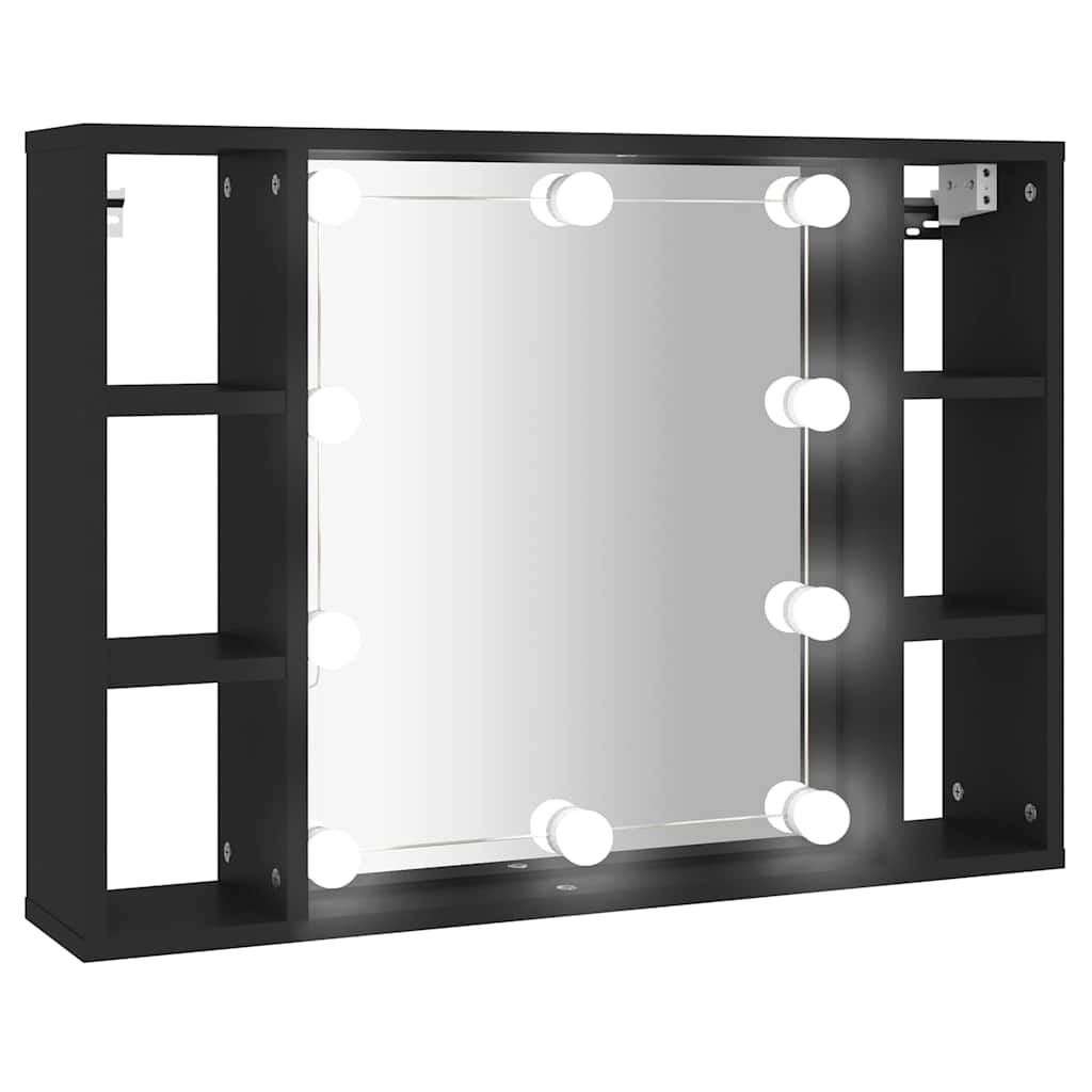 Dulap cu oglindă și LED, negru, 76x15x55 cm