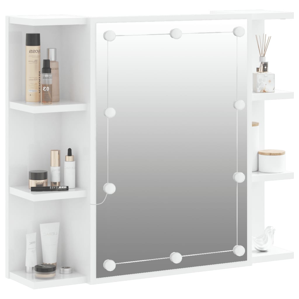 Dulap cu oglindă și LED, alb extralucios, 70x16,5x60 cm