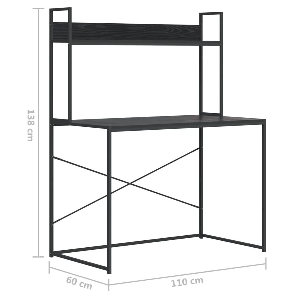 Birou de computer, negru, 110x60x138 cm, lemn prelucrat