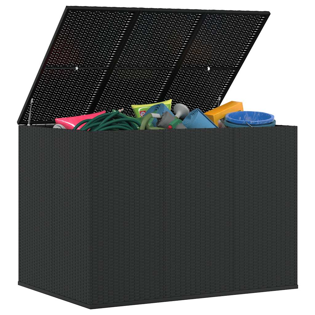 Ladă de perne pentru grădină, negru, 145x100x103 cm, PE ratan