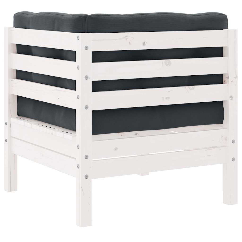 Canapea de colț de grădină cu perne, alb, lemn masiv de pin