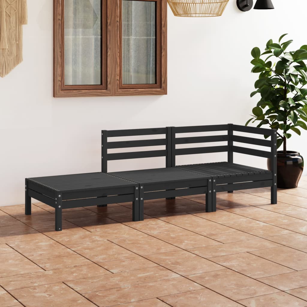 Set mobilier de grădină, 3 piese, negru, lemn masiv de pin