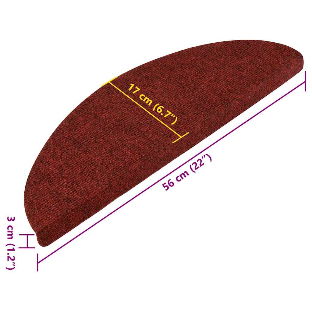 Covorașe scări autoadezive, 15 buc., roșu, 56x17x3 cm