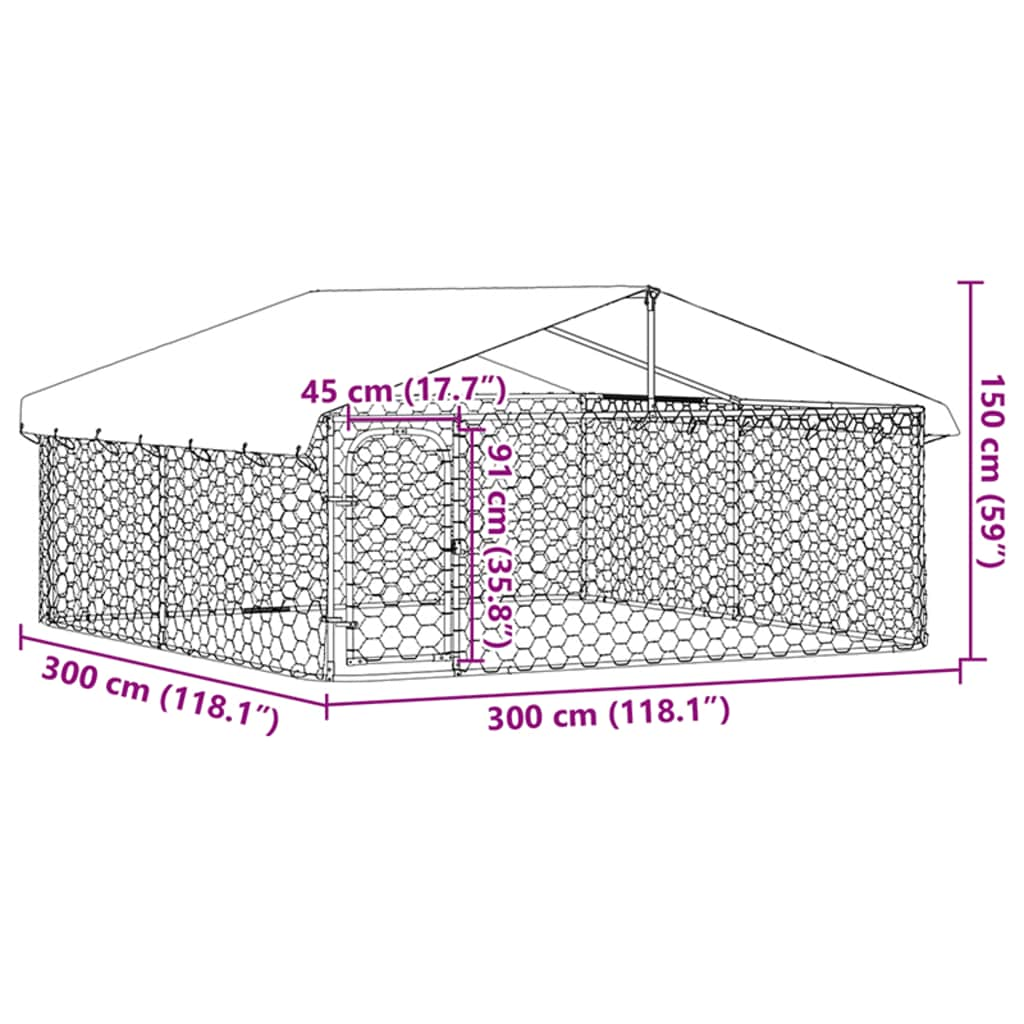 Padoc pentru câini de exterior, cu acoperiș, 300x300x150 cm