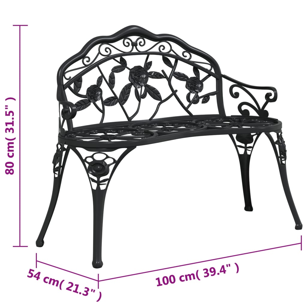 Bancă de grădină, negru, 100 cm, aluminiu turnat