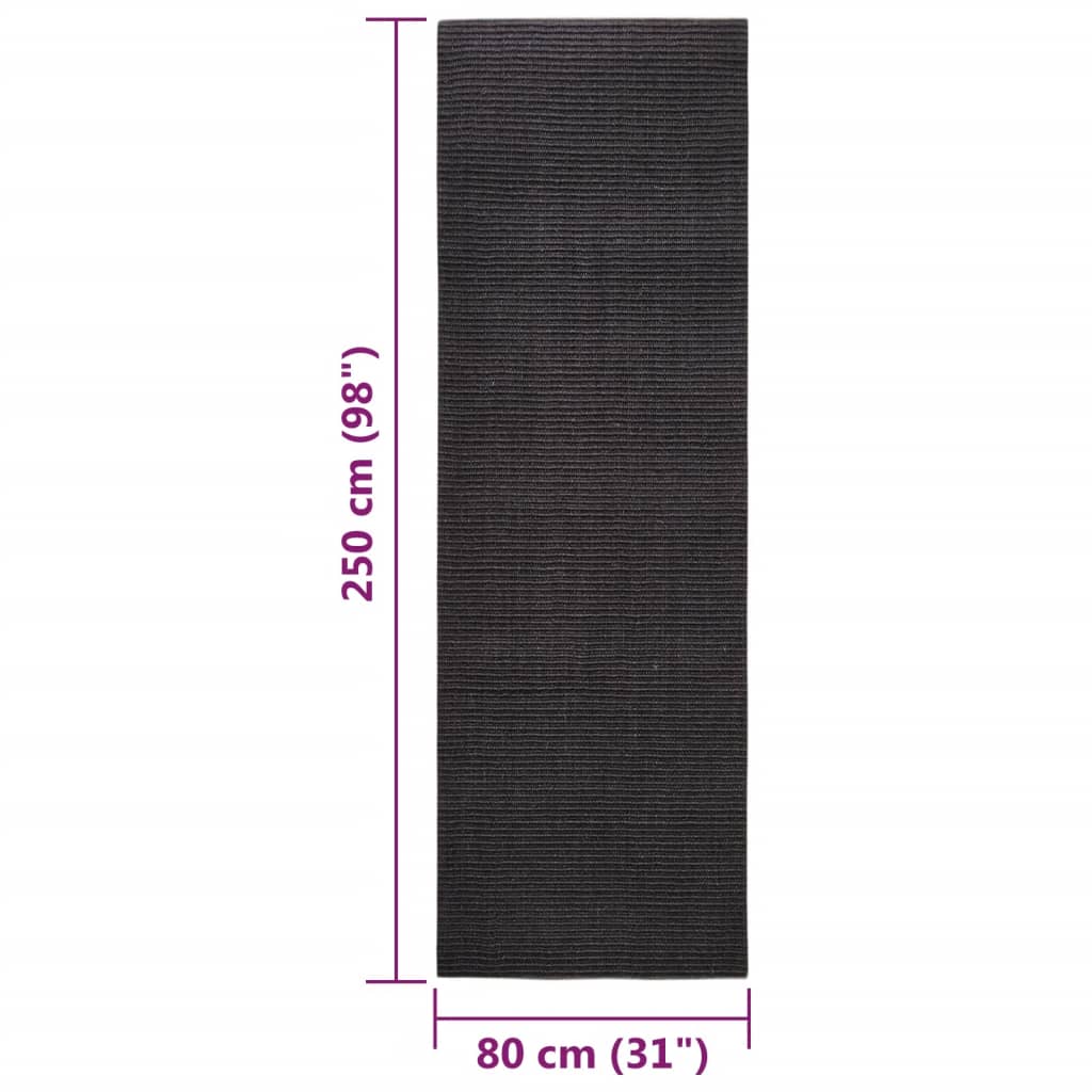 Covor din sisal natural, negru, 80x250 cm