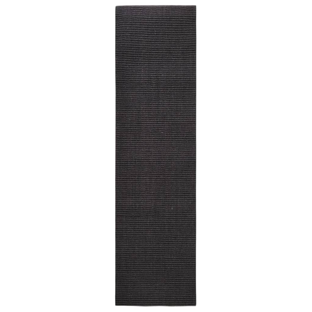 Covor din sisal natural, negru, 80x300 cm