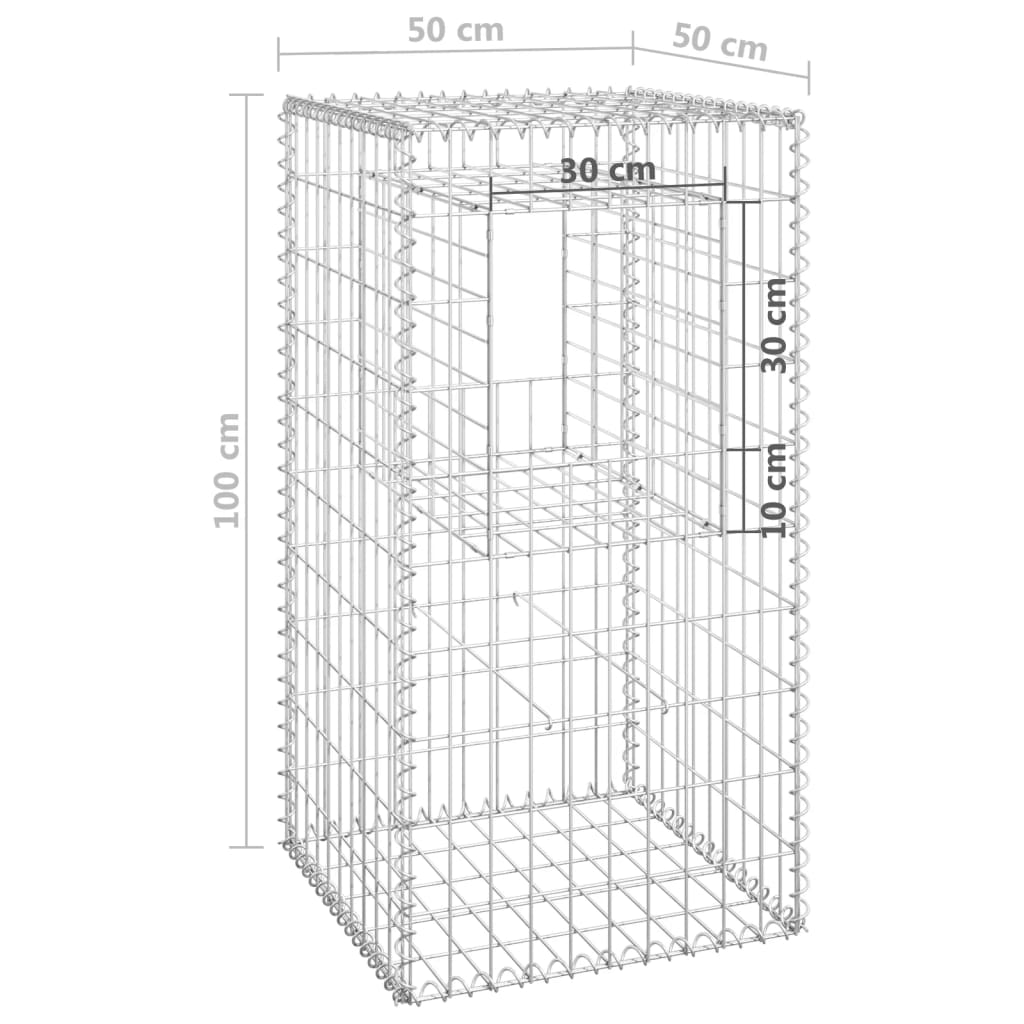 Stâlp coș gabion, 50x50x100 cm, fier