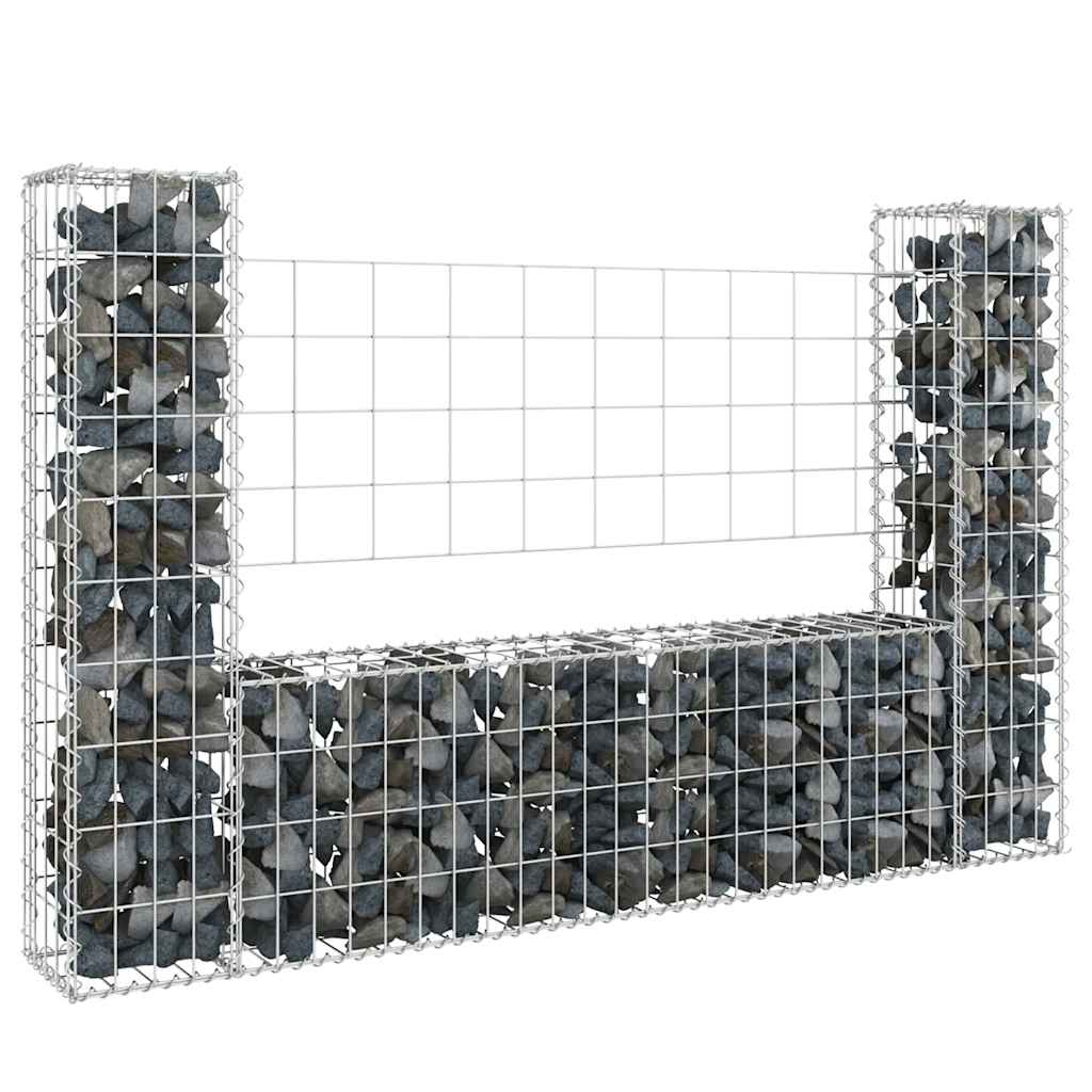 Coș de gabion în formă de U, 2 stâlpi, 140x20x100 cm, fier