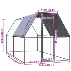 Coteț de exterior pentru păsări, 2x4x2 m, oțel zincat