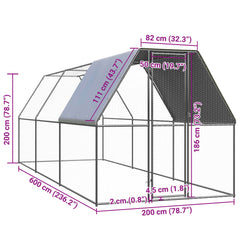 Coteț de exterior pentru păsări, 2x6x2 m, oțel zincat