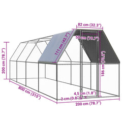 Coteț de exterior pentru păsări, 2x8x2 m, oțel zincat