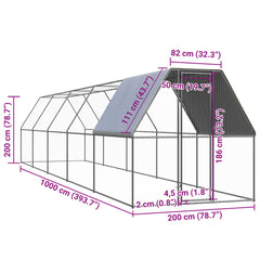 Coteț de exterior pentru păsări, 2x10x2 m, oțel zincat