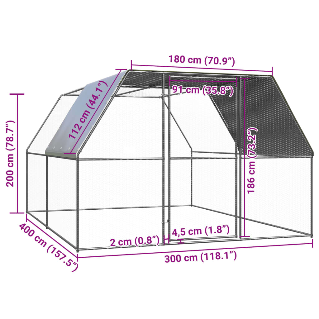 Coteț de păsări pentru exterior, 3x4x2 m, oțel zincat