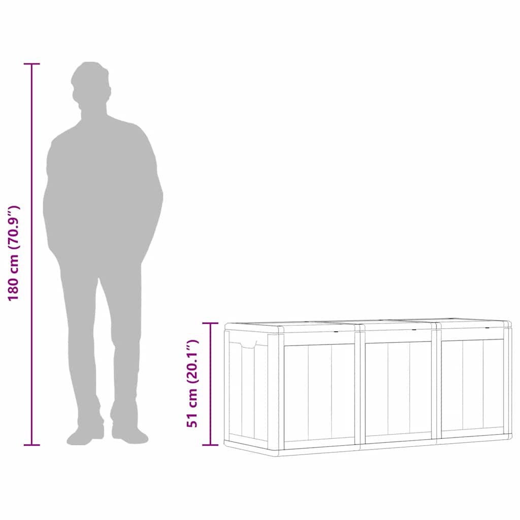 Cutie de depozitare pentru grădină, gri, 270L, aspect de lemn din PP