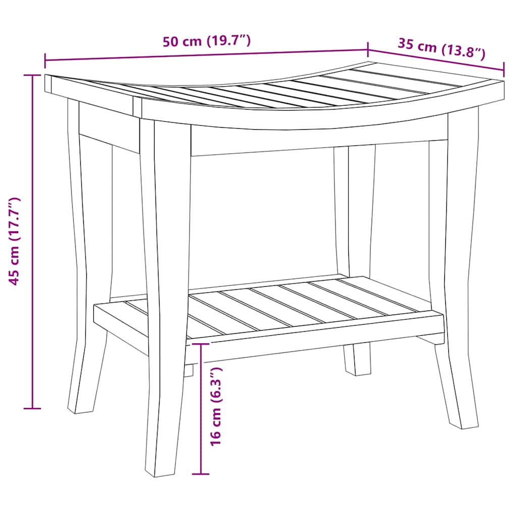 Măsuță laterală de baie, 50x35x45 cm, lemn masiv de tec