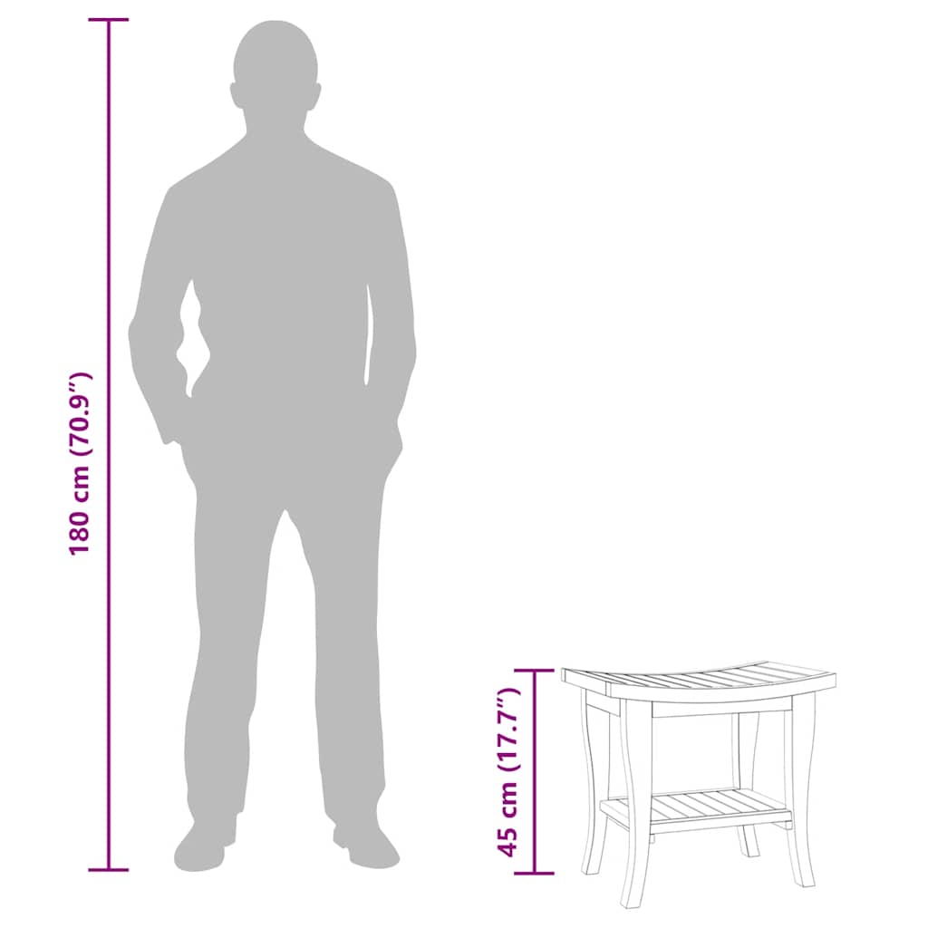 Măsuță laterală de baie, 50x35x45 cm, lemn masiv de tec