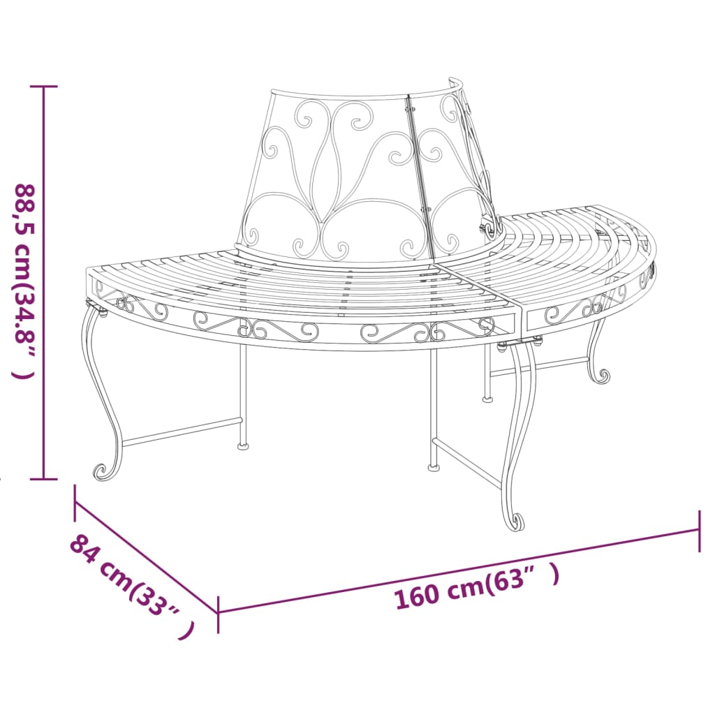 Bancă circulară de copac, negru, Ø160 cm, oțel