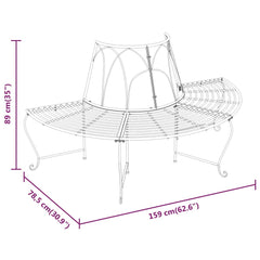 Bancă semicirculară de copac, negru, Ø159 cm, oțel