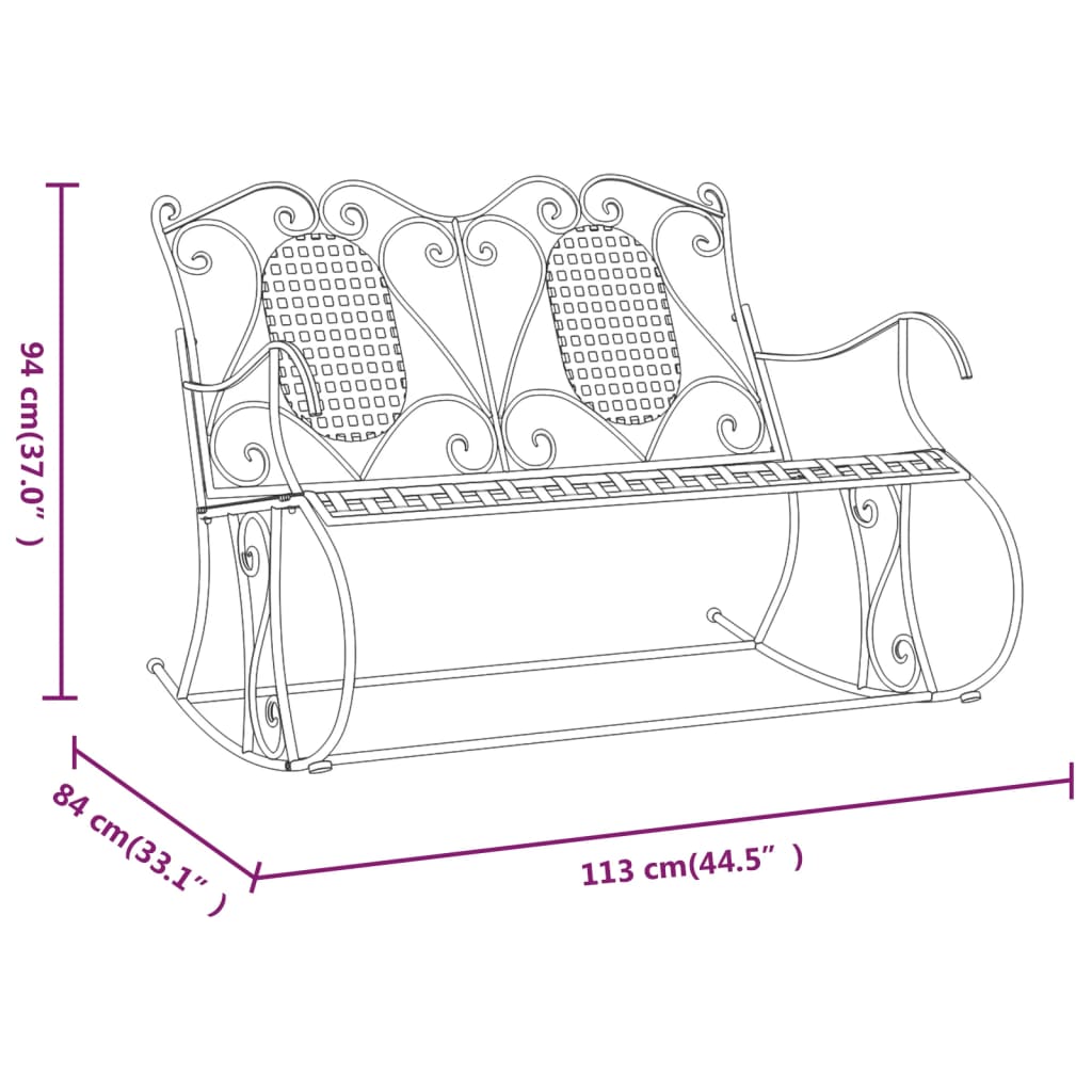 Bancă balansoar cu 2 locuri, negru, 113 cm, oțel